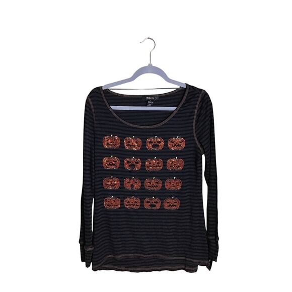 Style&Co. Women Ribbed Striped Jack-O-Lantern Halloween Shirt Sz.Med Black NWT - Picture 1 of 12